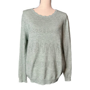 Alfred Dunner Sweater in Green w/Silver Metallic Thread Long Sleeves Size Large
